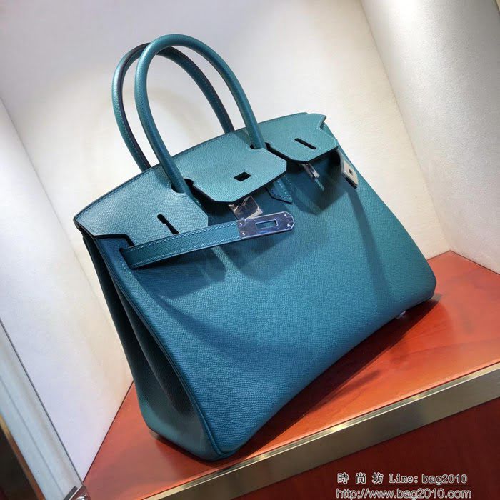 HERMES愛馬仕 鉑金包 Birkin 30cm Epsom Z6 Malachite 孔雀綠 銀扣 頂級工藝 純手縫蠟線 時尚手提包  Ama1205